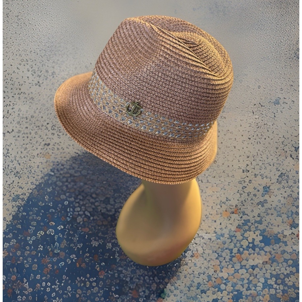 Straw Fedora Sun Hat Women's One Size Beach‎ Coastal Preppy Sun Brown Tan